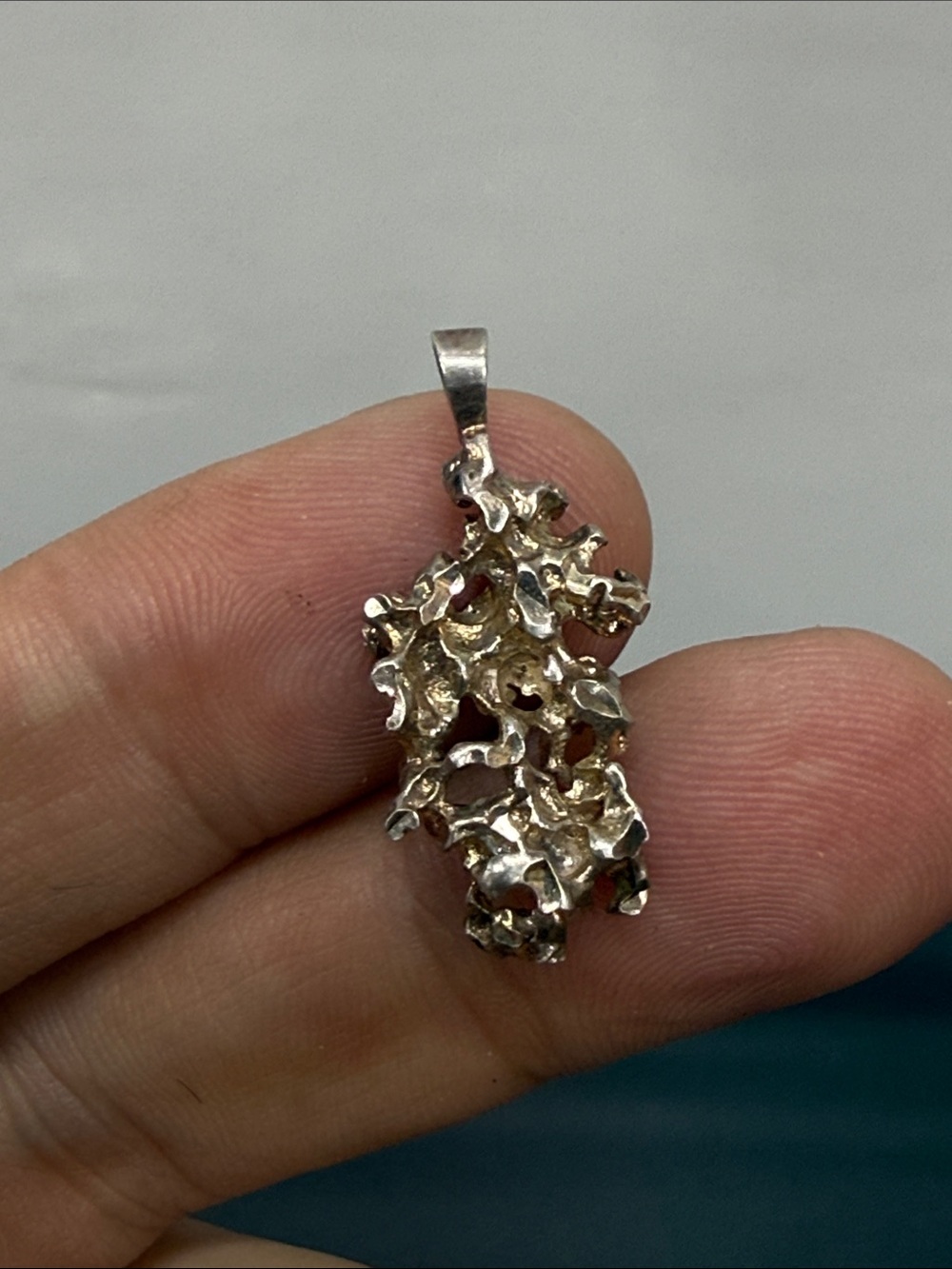Sterling Silver Organic Nugget Pendant in Silver